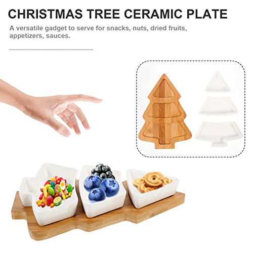 Doitool Christmas Ceramic Serving Dish Removable Xmas Tree Snack Appetizer Tray Dessert Platter Porcelain Jewelry Plate With Bamboo Base For Holiday Wedding Home Party White #TOP3