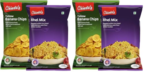 Image of Chheda's - Yellow Banana Chips (350Gm) and Bhel Mix (300Gm) | Banana Wafers | Indian Namkeen |Ready to Eat - Combo Pack (Pack of 2)
