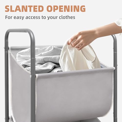 STORAGE MANIAC 120 Liters Vertical Rolling Laundry Hamper, 3 Section Laundry Sorter with Wheels and 2 Breaks, 3-tier Laundry Baskets for Small Space, Dorm, Laundry Room, Closet, Bathroom, Gray 3-tier - Image 4