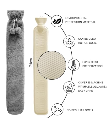 Wärmflasche Jsdoin Jsdoin Extra Lange Heißwasserflasche mit Super Weichem Fleece Gemütliche Abdeckung 72CM Große Heißwasserflasche Hand Füße Wärmer, Nacken und Schultern Schmerzlinderung