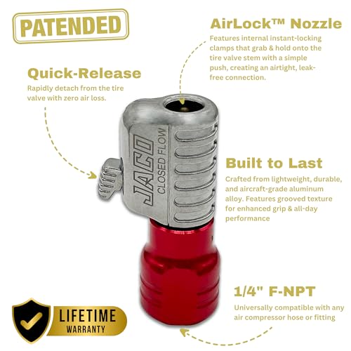 JACO Lightning S2-Series Tire Air Chuck - 1/4" F-NPT (Closed Flow)