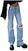 Produktbild Frauen Jeans Casual Style Zerrissene Stretch Gerade Hohe Taille Cowboy Jeans Jeans Boyfriend Jeans Damen-Jeans (Color : Blue, Size : XXL)
