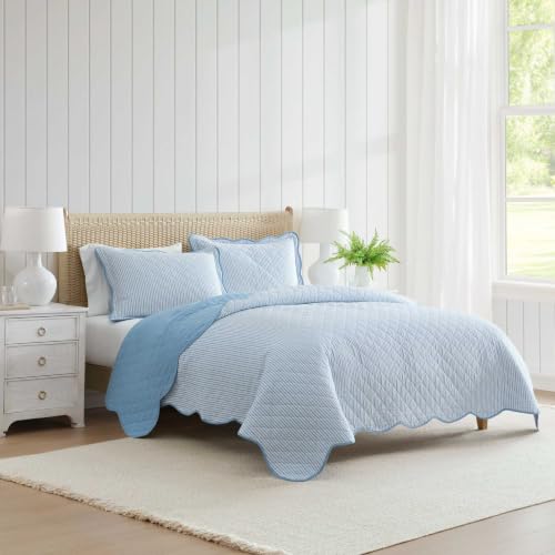 Image of Martha Stewart - Twin Cotton Percale Quilt with Sham, Reversible Bedding