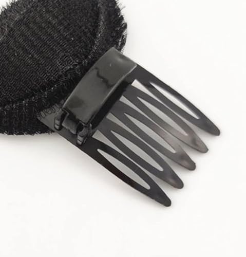 2 Pc Black Hair Puff Cushion and Volume Bun Shapers - Invisible Sponge Clips, Bump It Up Bases and Princess Style Crown for Women and Girls Hair Accessory