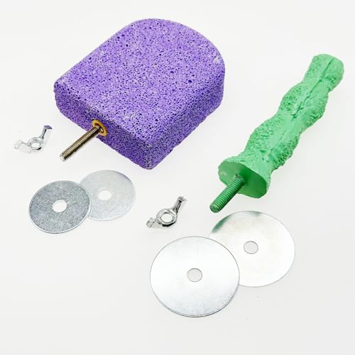 Image of Pet Teeth Grinding Stone and Perch, Bird Perch Stands, Natural Chewing Toys for Small Medium Birds Budgies Conures Cockatiels Rats, Cyan and Purple