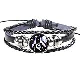 Damen Leder Geflochten Armband,Zwillinge Leder Armband Glow In The Dark Constellation Manschette Armreif Handgemachte Geflochtene Schwarze Armbänder Schmuck Für Männer Frauen Geburtstag Geschenk