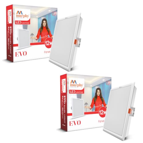 Image of Murphy EVO 12W Square LED Panel Light | 3000K Warm White| Recessed Ceiling Light | 1200 Lumens | 125mm Cutout |BIS Approved | 4kV Surge Protection | 2-Year Warranty | Pack of 2