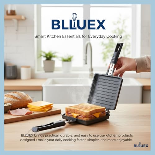Image of Sandwich Maker for Gas Stove Non Stick | Jumbo Grill Sandwich Toaster | Crispy Toasted Bread Sandwich Maker | Heat Resistant Handle | Black (Jumbo Large Sandwich Toaster)