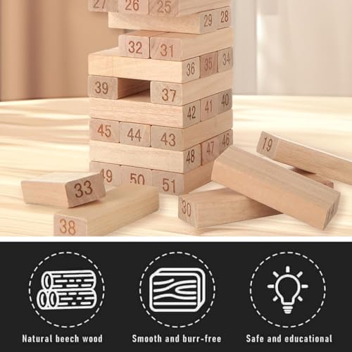 Image of Mrsdry 54 Blocks Wooden Tumbling Tower Game - Indoor Stacking Puzzle Blocks for Kids, Adults & Families - Fun Balancing Toy for Boys & Girls of All Ages - Party Game & Brain Teaser