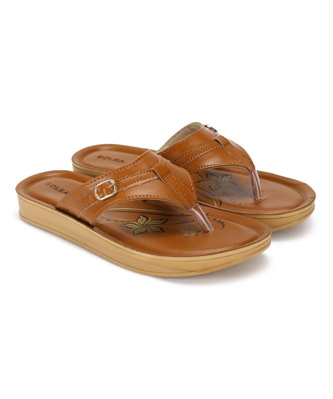 PARAGON PUK7010L Womens Tan Sandals | Stylish Slip on Flat Sandals with Cushioned Soles | Comfortable Everyday Sandals for Outdoor Use (B0CJRF1CH5) Amazon Price History, Amazon Price Tracker