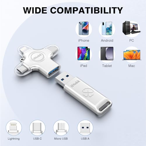 Image of iDiskk USB 3.0 Flash Drive 128GB for iPhone,External Memory Photo Keeper Storage Stick for Picture /Video /Data Saver,Backup for iPad Android, Mac & PC