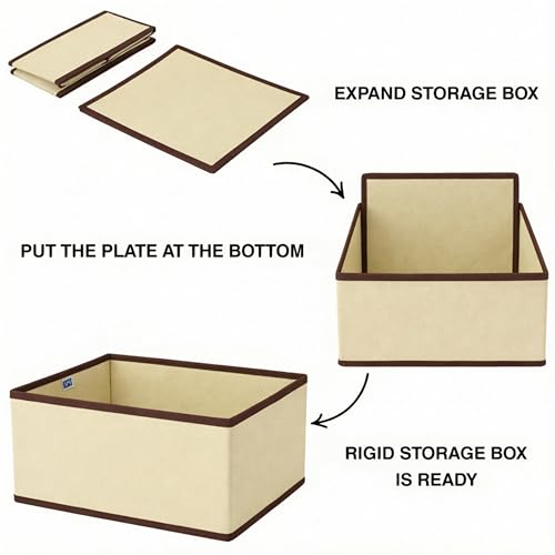 Image of Skrill 6-Piece Foldable Cloth Storage Box Set | Cube Baskets, Bins & Dividers for Closet & Dresser Drawer Organization | Storage for Shirts, Pants, Underwear, Bras, Socks, Inners & More (Beige)