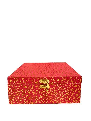Craftworx Wooden Hand Crafted MDF Box Covered with Color Paper Dark Pink Size For Jewellery/Gifts (8 x 8 x 3) Inches