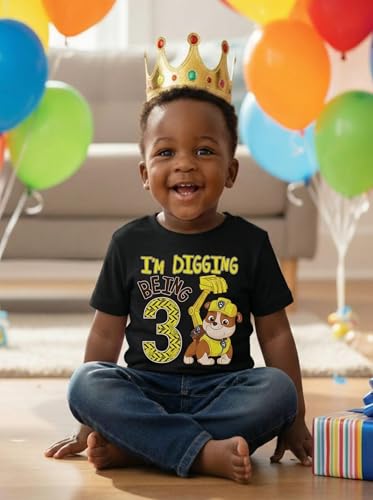 Image of Tstars Paw Patrol Rubble 3rd Birthday Shirt Toddler Boy 3 Year Old Tee