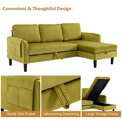 Neylory Sectional Sleeper Sofa, Pull Out Couch Bedwith Storage Chaise, 3 Seater L Shaped Couch For Living Room, Convertible Fold Out Loveseat, Olive Green #TOP3