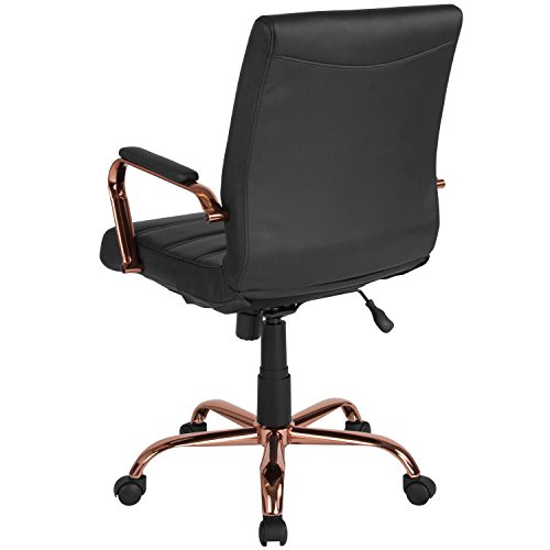 Flash Furniture Whitney Mid-Back Desk Chair - Black Leathersoft Executive Swivel Office Chair With Rose Gold Frame - Swivel Arm Chair #TOP5