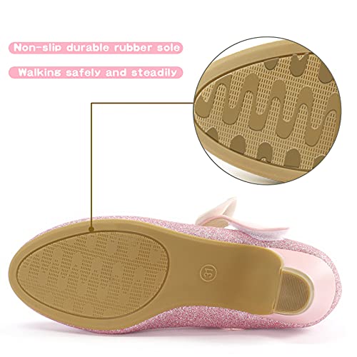 Adamumu Girls Mary Jane Glitter Shoes Low Heel Princess Party Heel Shoes Toddler Dress Shoes Fashion Wedding Sparkle Flats For Little Big Kids Bridesmaids,Glitter Pink,Size 13M #TOP3