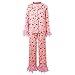 Women Fashion Casual Printed Long Sleeve Shirt Long Trousers Two Piece Set Jacket and Pants Suit for Women (Red, L)