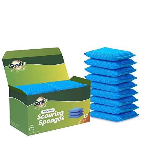 Image of SCRUBIT Multi-Purpose Dish Scrub Sponge, Non Scratch Scouring Pads, Cleaning Sponges for pots, Dishes, & Non-Stick Cookware - Pot Scrubber Sponges for Kitchen & Bathroom - 12 Pack Dish Sponge - Blue