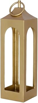 CG Hunter Medium Gold Lantern, Rustic Metal Decorative Lantern, Candle Holder for Indoor & Outdoor, Home Decor for Patio, Garden & Tabletop, Hanging Lantern for Parties & Weddings