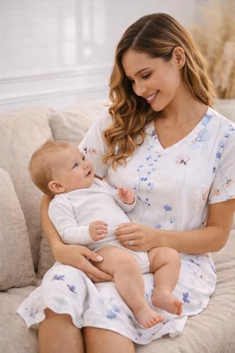 Image of Kabento Nightgowns for Women Cotton Short Sleeve Long Night Gowns with Pockets