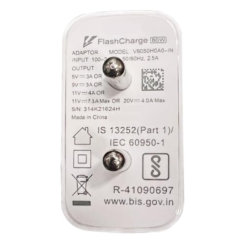 Image of 80W Flash Charger with USB to Type C Cable Compatible with Vivo V40e, V30, V30 Pro, Y300, V40, V40 Pro, Y28E, Y28S, T3 Lite, Y58, Y200 Pro, V30E, Y18I, Y18, Y18E, V29, Iqoo Z9X, T2 Pro,X200