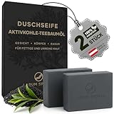 larum sports schwarze Seife – Aktivkohle und Teebaumöl gegen Akne und Pickel – feste Duschseife...