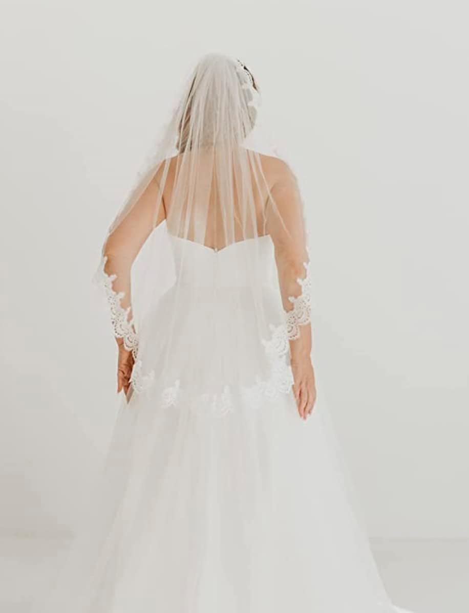 Miniatura 3 de BIJOU - Wedding Veils For Brides - Beautiful Mid-length - 40 inches Length - Bridal Veil With Lace Trim