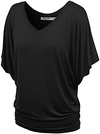 Lock and Love Women's Versatile Casual Short Sleeve Dolman Top – Loose Fit Boat Neck & V-Neck T-Shirt