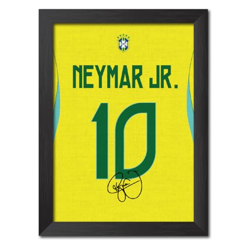 Image of TenorArts Neymar Jr Poster Frame Brazil 2026 Worldcup Jersey Laminated Photo Print Signature Framed Painting with Matt Finish Black Texture (12 inches x 9inches)