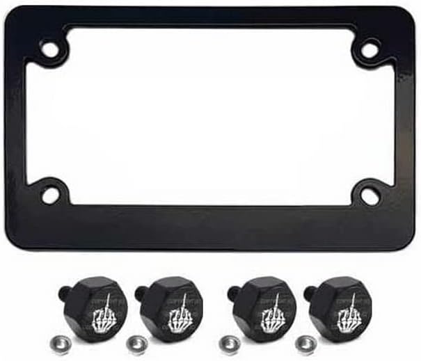 Metal Black Motorcycle License Plate Frame +Tag Fasteners Kit Skull Finger FU Style-9856-6855