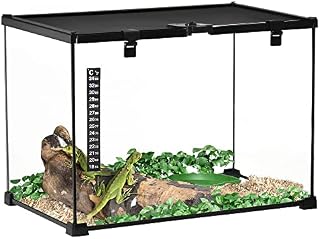 PawHut Glass Reptile Terrarium Insect Breeding Tank Vivarium Habitats with Thermometer for Lizards, Horned Frogs, Snakes, Spiders - Large 50 x 30 x 35cm