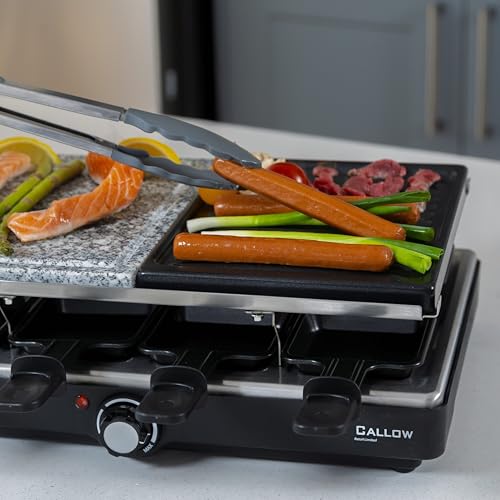 Hot Stone Raclette Electric Grill 3 In 1 Indoor Kitchen BBQ Grill 1400W Stone and Non Stick Steel with 8 Cheese Dishes Adjustable Temperature - Image 4