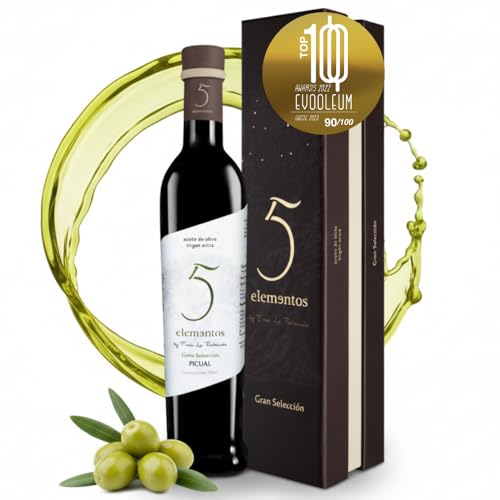 5 Elementos Gran Selección Aceite de Oliva Virgen Extra Picual 500ml | AOVE TOP100 EVOOLEUM de Nueva Cosecha | Extracción en Frío (Con Estuche)