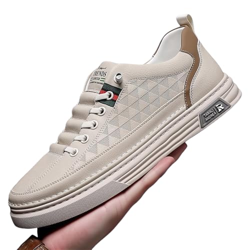 Men's Summer Breathable Thin Leather Casual Shoes Anti Slip Lightweight Low Top Lace Up Walking Sneakers for Comfort