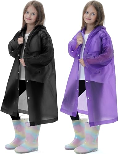 Image of 2 Pack Reusable Waterproof Raincoat EVA Emergency Rain Ponchos One Size Rain Jacket for Children, Boys and Girls