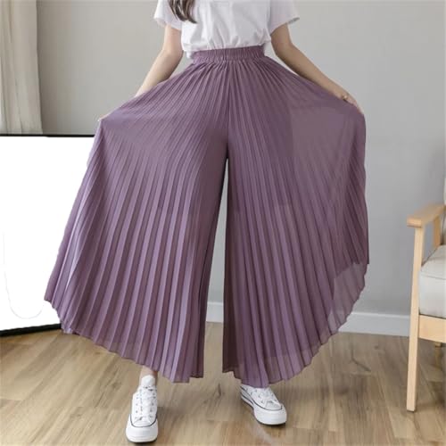 Women Elegant Chiffon High Waist Wide Leg Pants Casual Korean Pleated Loose Trousers4