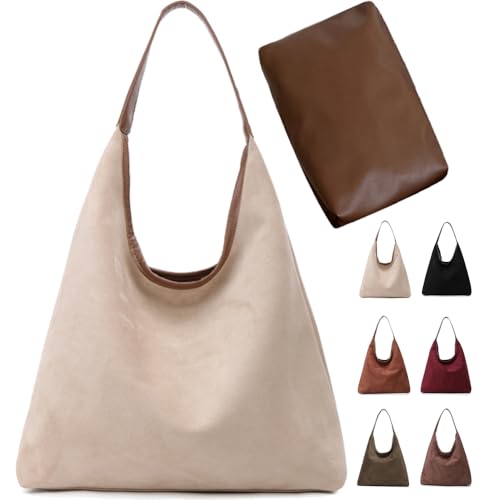 Image of Suede Hobo Bag for Women - Brown Retro Slouchy Purse - 2025 Upgrade New Fall Collection