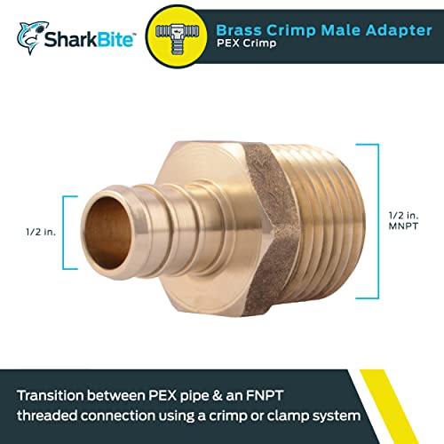 Image of SharkBite 1 /2 Inch Crimp MNPT Male Adapter, Brass Plumbing Fitting, PEX Pipe, Copper, UC120LFA