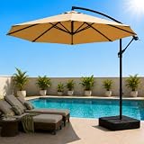 10FT Cantilever Patio Umbrella with Base, 360° Rotation & Adjustable Tilt