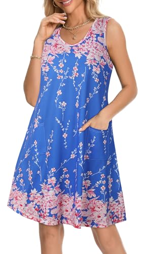 Image of elescat Womens Summer Dresses Casual V Neck Sleeveless Pockets Beach Loose Tank Sundress 2026