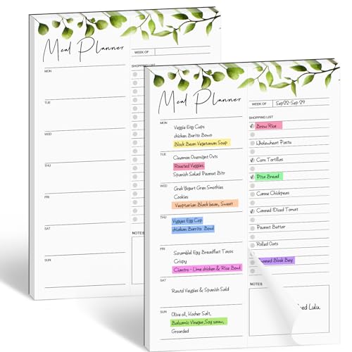 Joyberg 2 PCS Weekly Meal Planner Magnetic for Fridge 8.3x5.5 Undated Meal Planner and Grocery List Tearable Shopping List Magnetic Menu Planner for Fridge for Weekly Plan - 50 Pages/Book