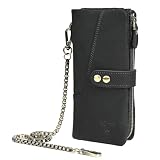 Handadsume Cartera de Cuero Auténtico Crazy Horse de Viaje Regalo Bolsillo para Monedas Tarjetero Organizador Largo Cadena Cartera RFID con Broche Para Hombres Masculino 1803 1815, Vintage