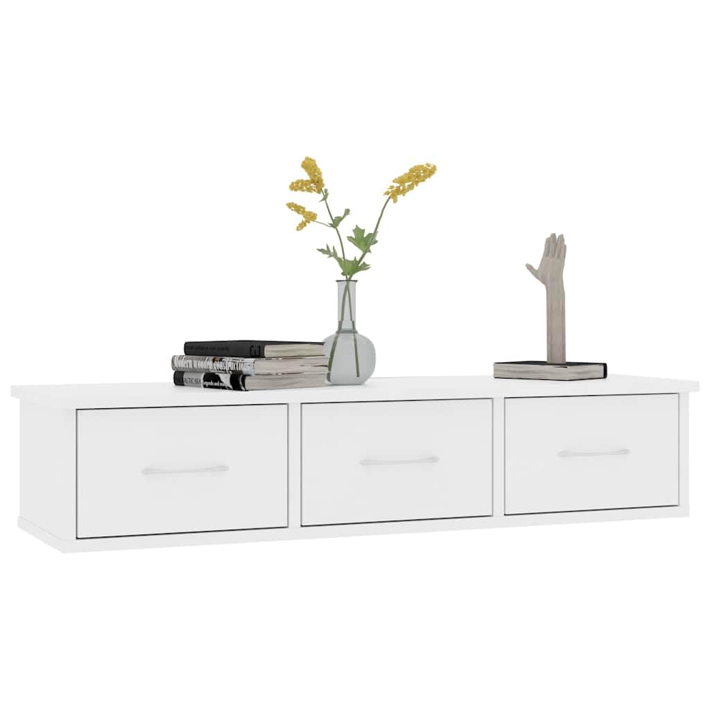 Estantería de pared con cajones de madera, 88 x 26 x 18,5 cm, con 3 cajones para montaje en pared, para pasillo, salón, dormitorio, cocina, baño, ahorro de espacio y decoración