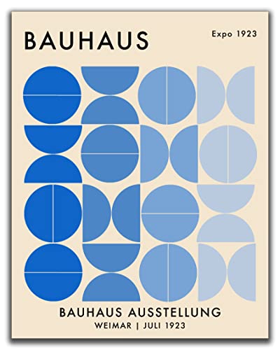 Bauhaus Mid Century Modern Wall Art - 11X14" Unframed Print - Abstract, Minimal Wall Decor - Exhibition Poster Replication (Blue) #TOP14