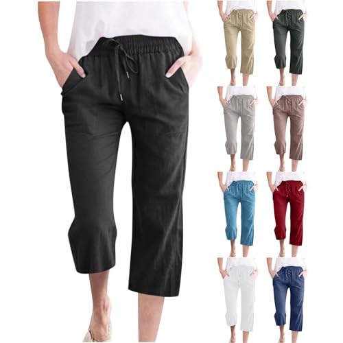 Capri Pants for Women Summer Capri Yoga Lounge Palazzo Trousers Lightweight High Waisted Loose Trousers with Pockets2