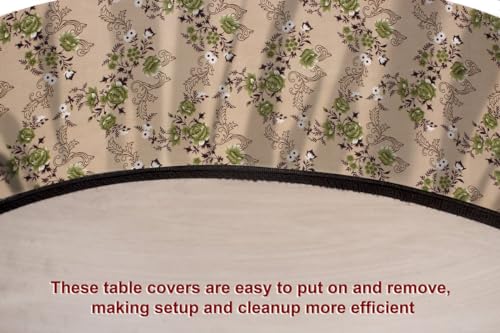 Image of The Furnishing Tree Round Elastic Fitted Dining Table Cover WxL 40x40 Inches Floral Pattern Beige