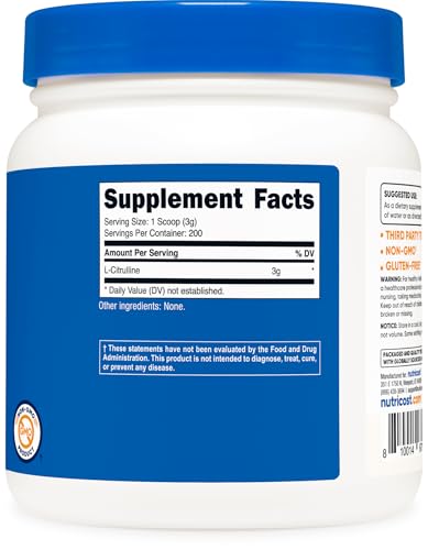 Image of Nutricost Pure L-Citrulline (Base) Powder (600 Grams)
