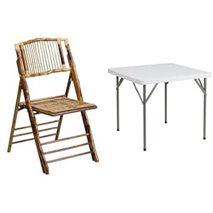 Flash Furniture 4 Pack Bamboo Folding Chair and 2.85′ Square Plastic Folding Event Table