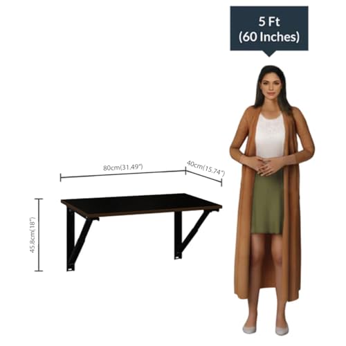 Image of Kawachi Laptop Folding Shelf /Study Table /Work Table, Wall Mounted Collapsible Shelf Bracket, 80 x 40 cm Oak Brown